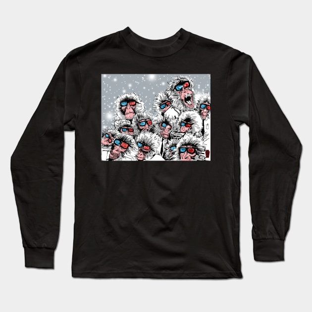 3D Snow Monkeys Long Sleeve T-Shirt by IckyScrawls